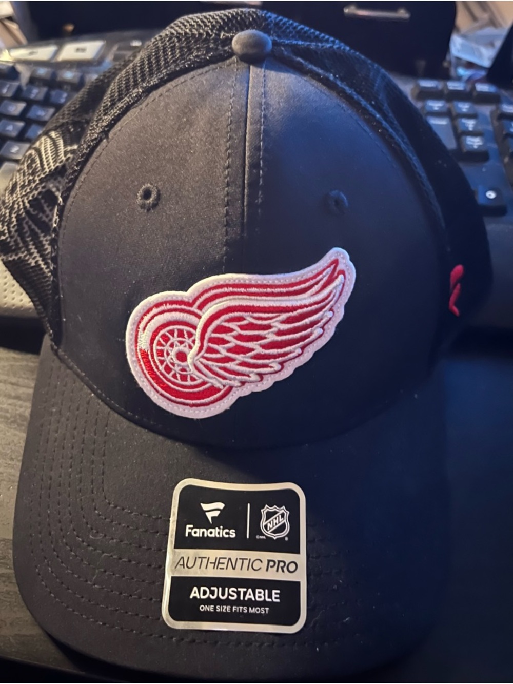 Fanatics Black Trucker Hat with Red & White Detroit Red Wings Logo